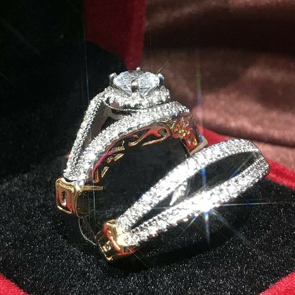 Luxury Two Tone 925 Silver White Sapphire Ring - Picture 6 of 7